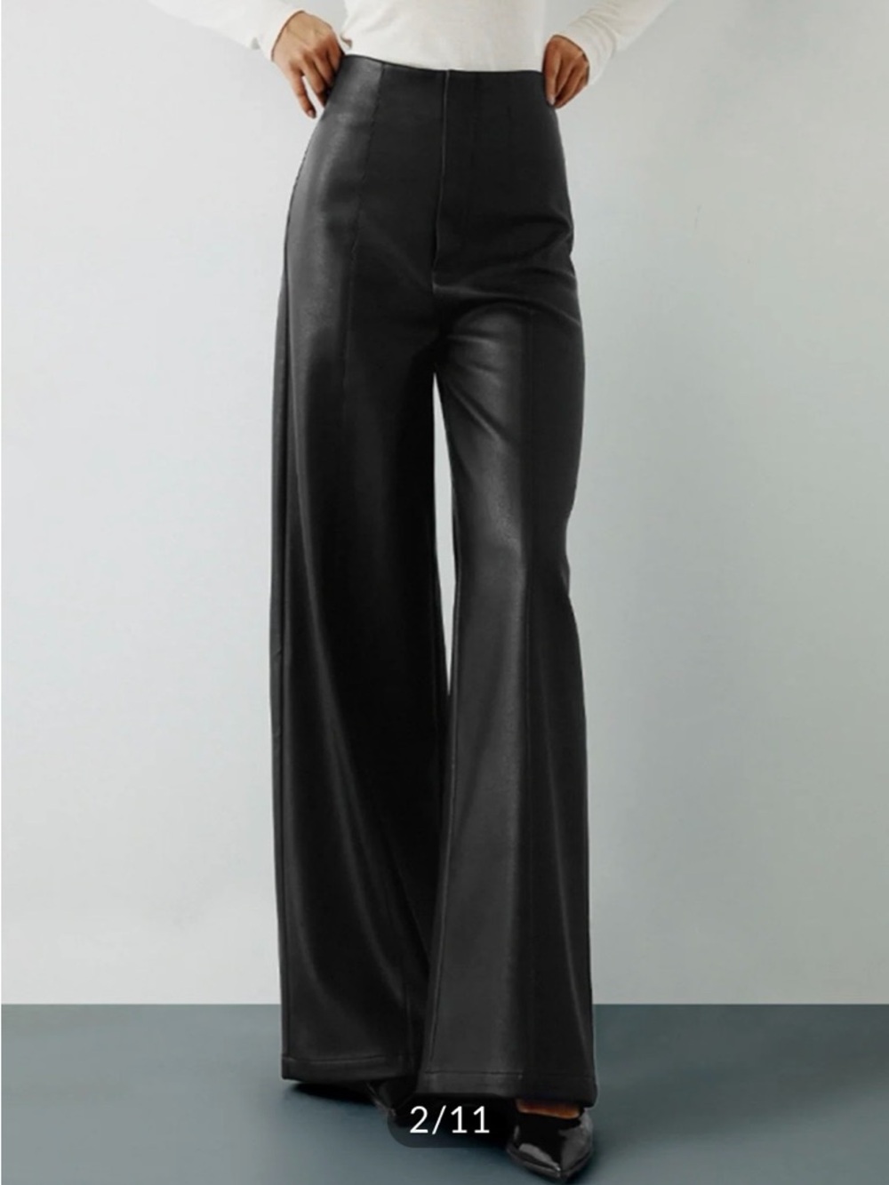 Commense Black Wide-Leg Faux Leather Pants